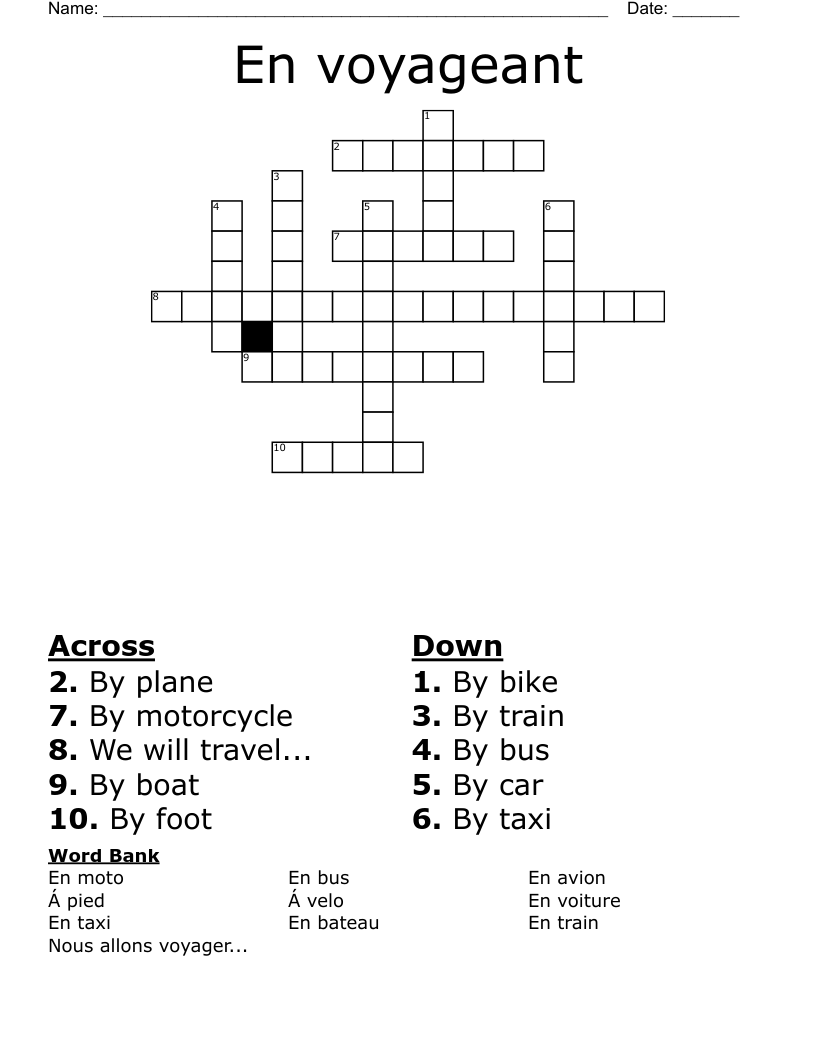 En voyageant Crossword
