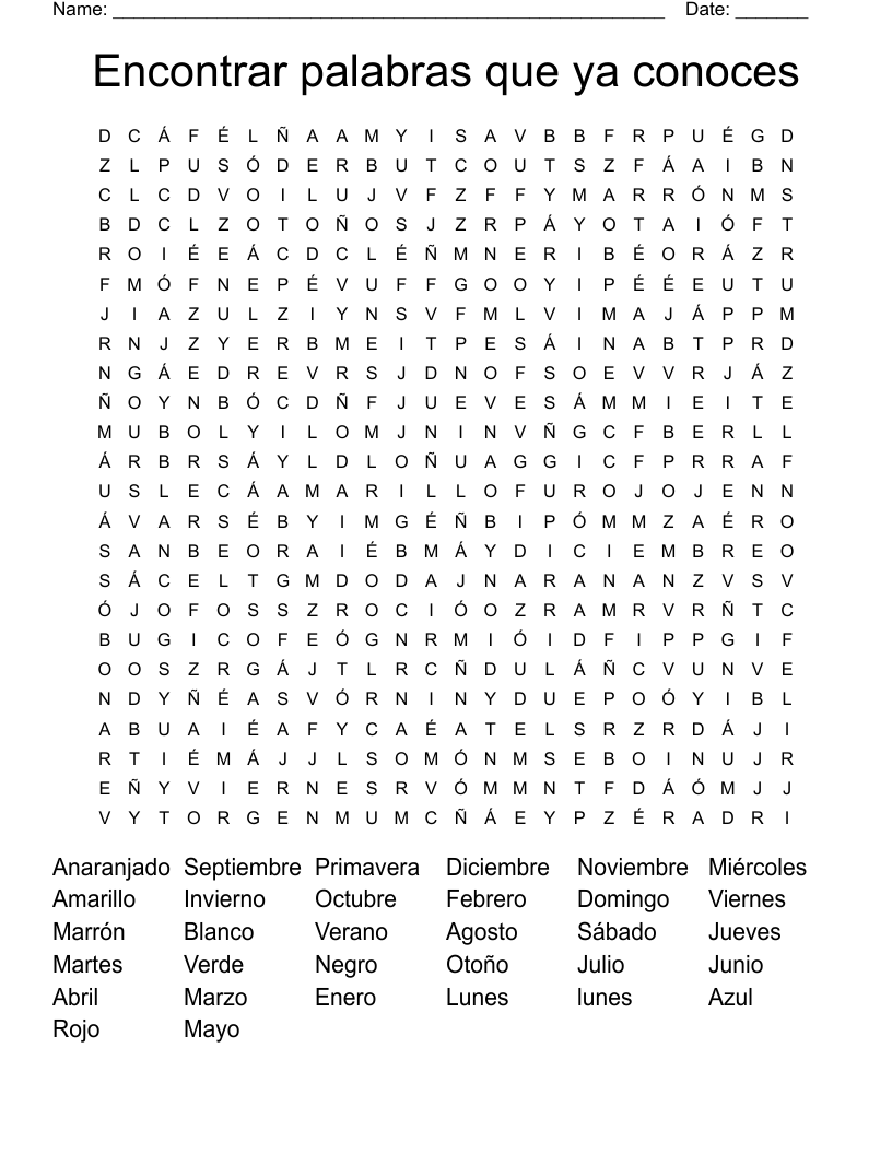 Encontrar palabras que ya conoces Word Search