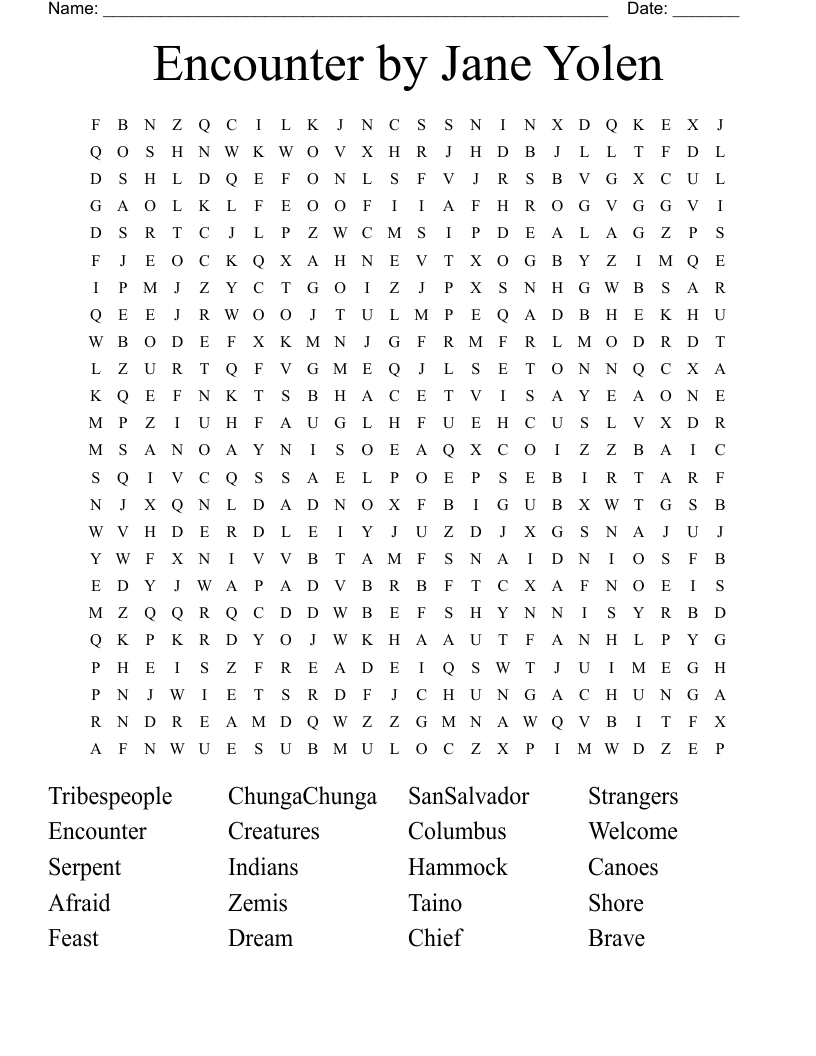 Encounter by Jane Yolen Word Search