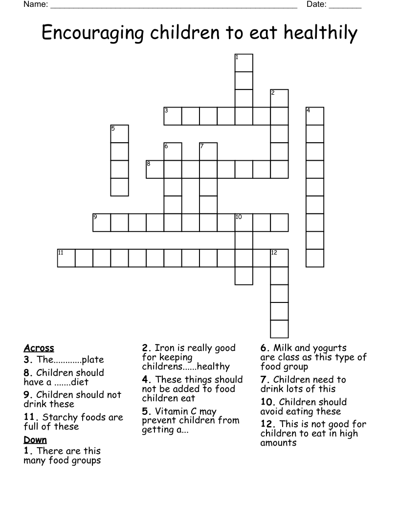 Encouraging children to eat healthily Crossword