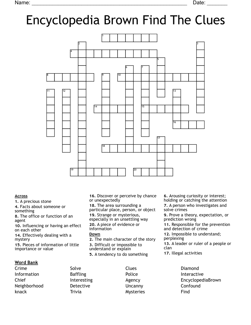 Encyclopedia Brown Find The Clues Crossword
