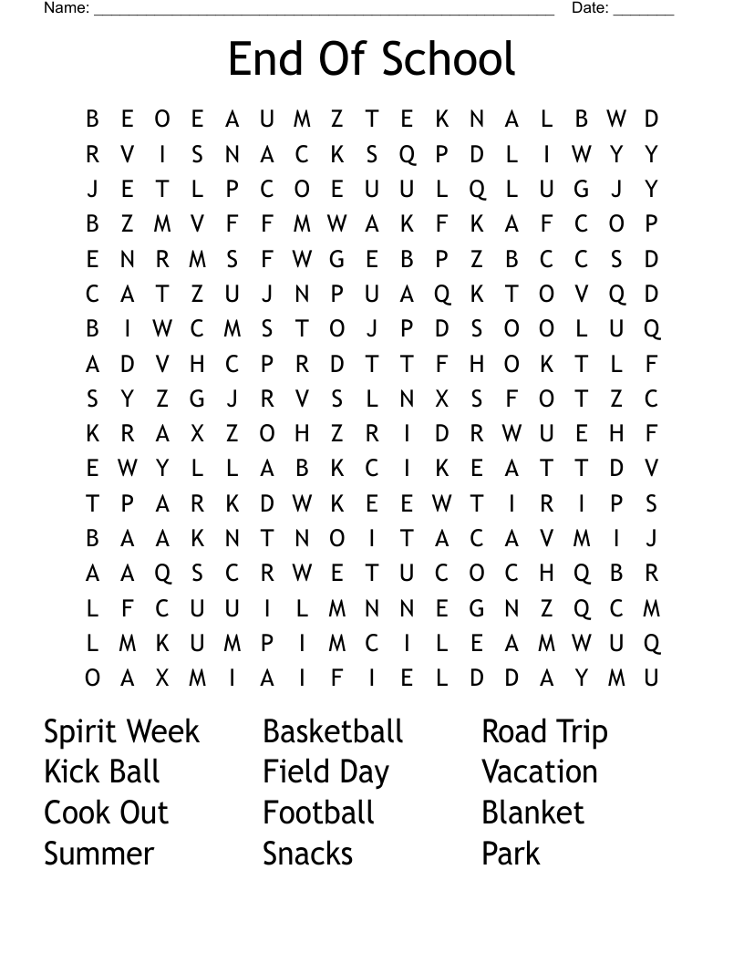 End Of School Word Search