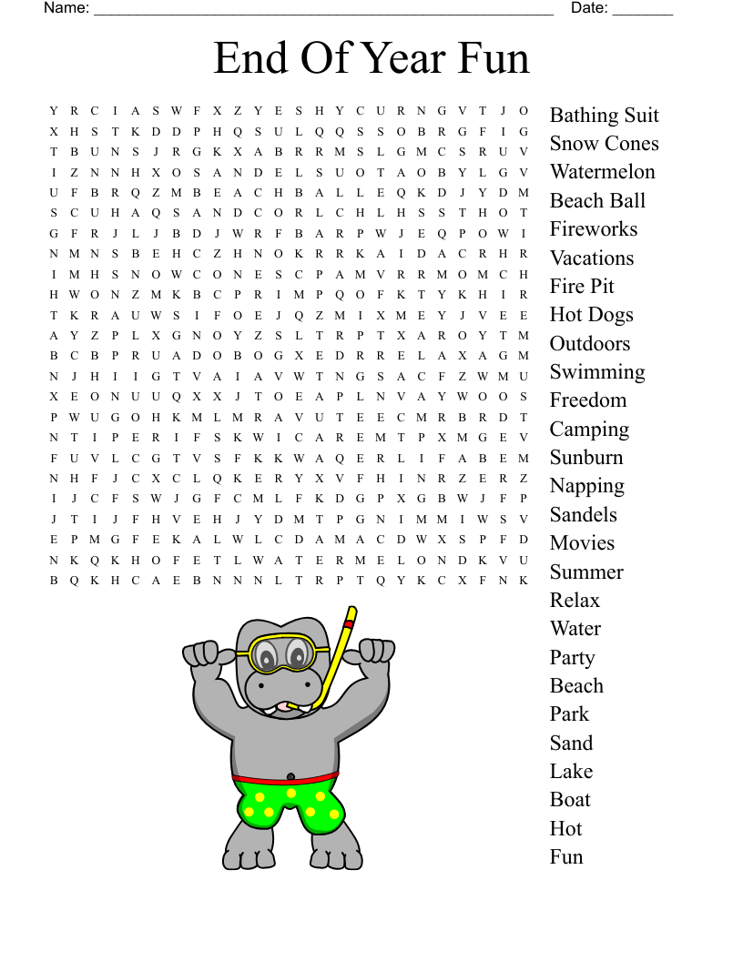 End Of Year Fun Word Search