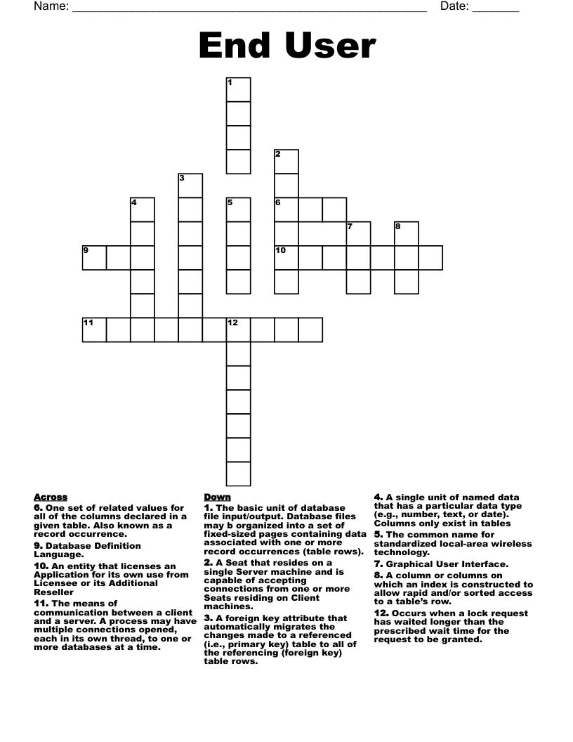 End User  Crossword