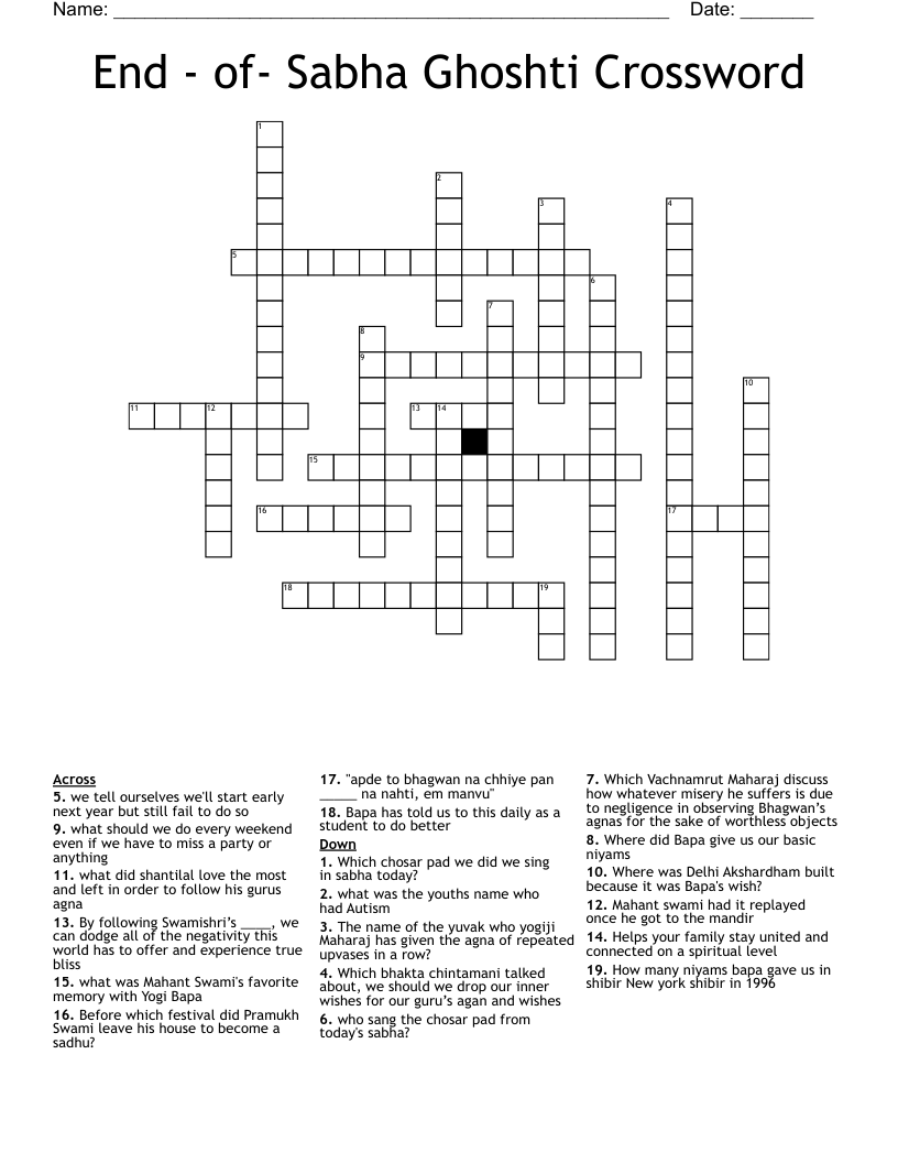 End - of- Sabha Ghoshti Crossword