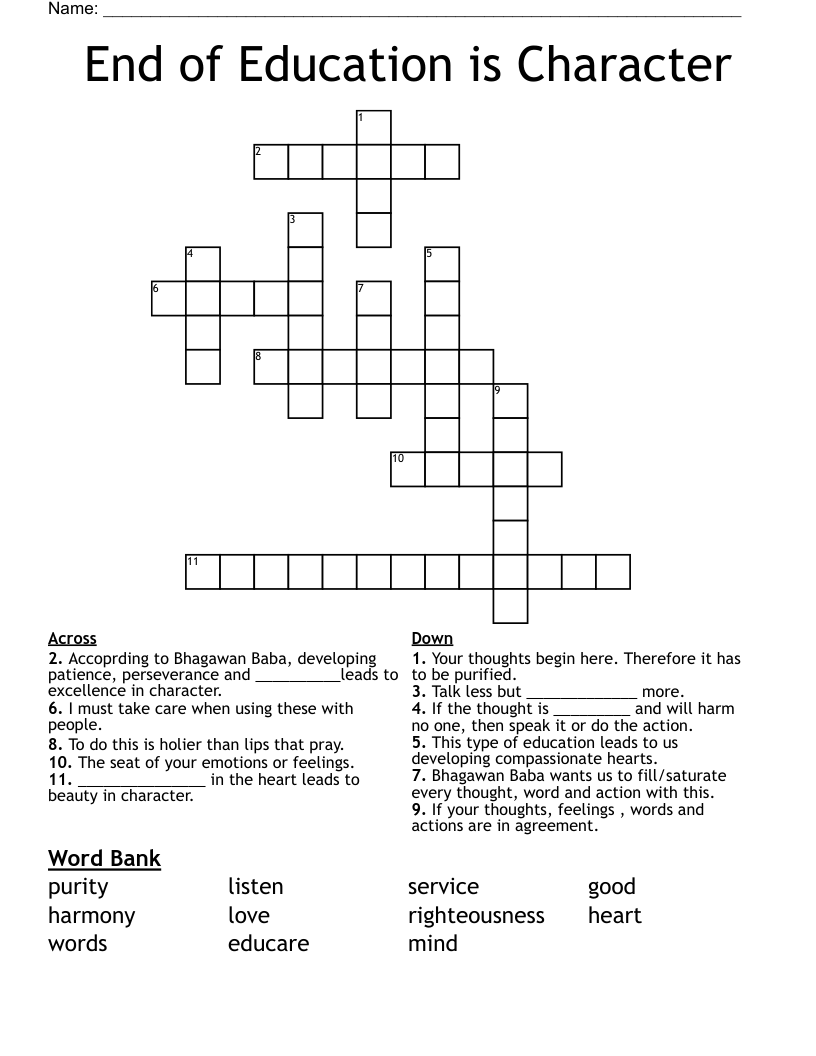 End of Education is Character Crossword