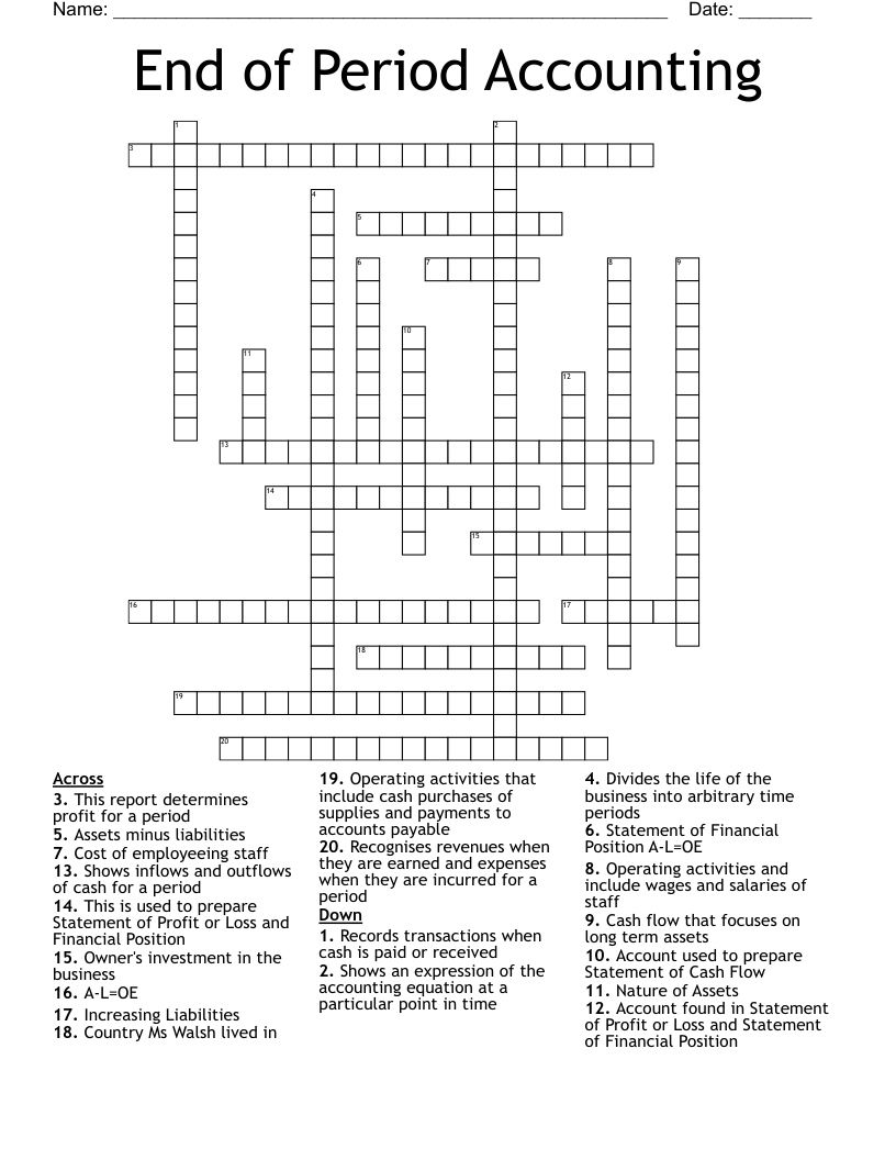 End of Period Accounting Crossword