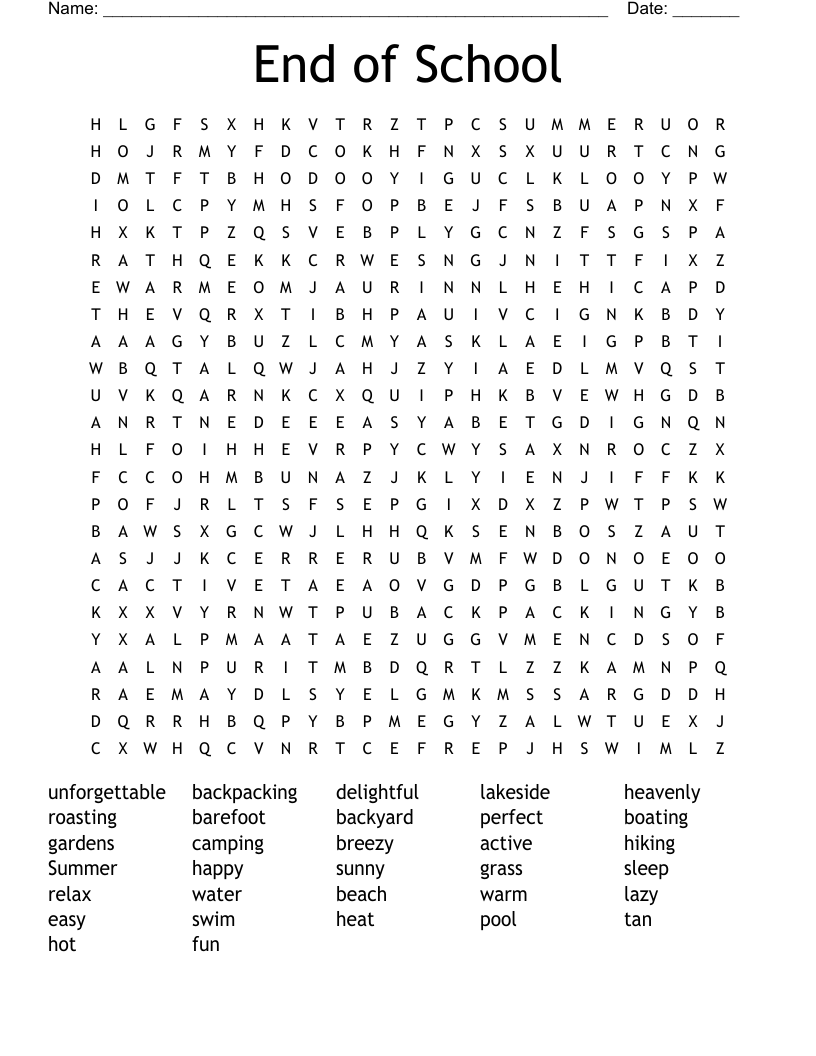 End of School Word Search