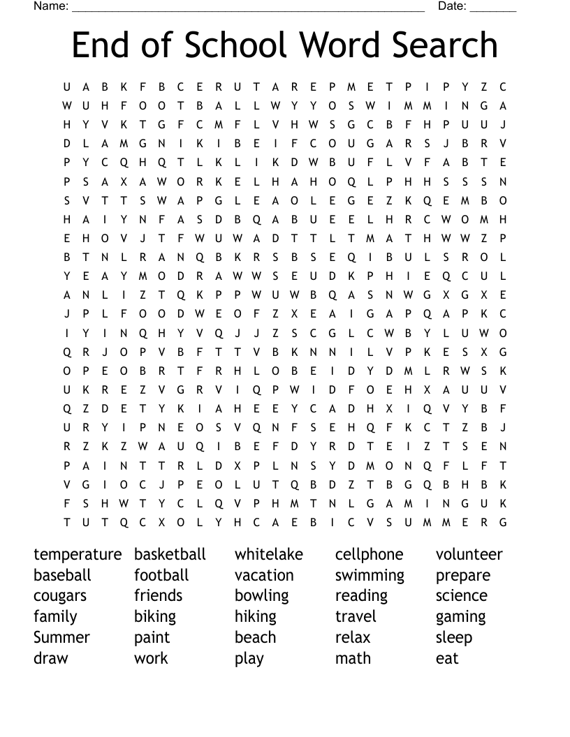 End of School Word Search