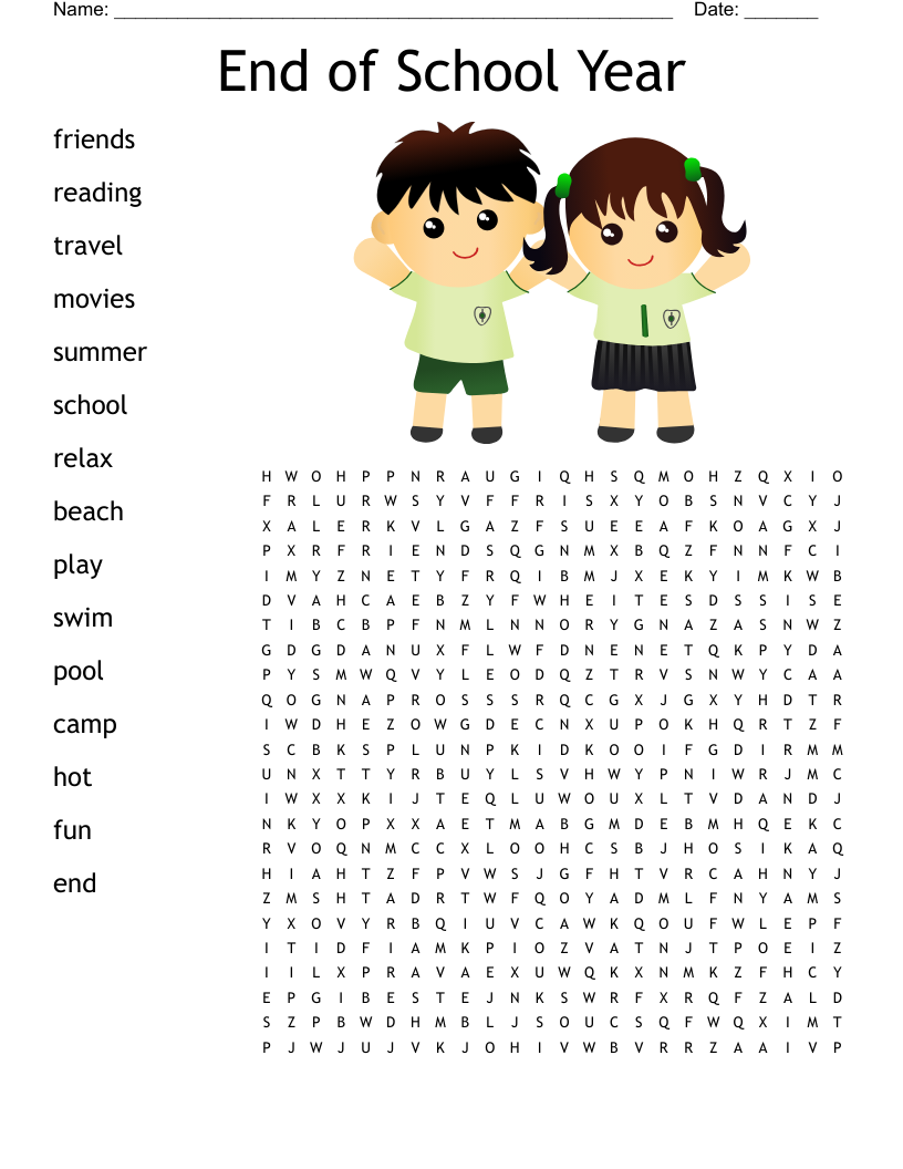 End of School Year Word Search