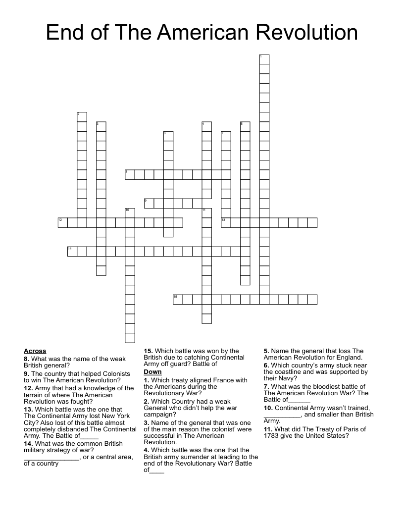 End of The American Revolution  Crossword