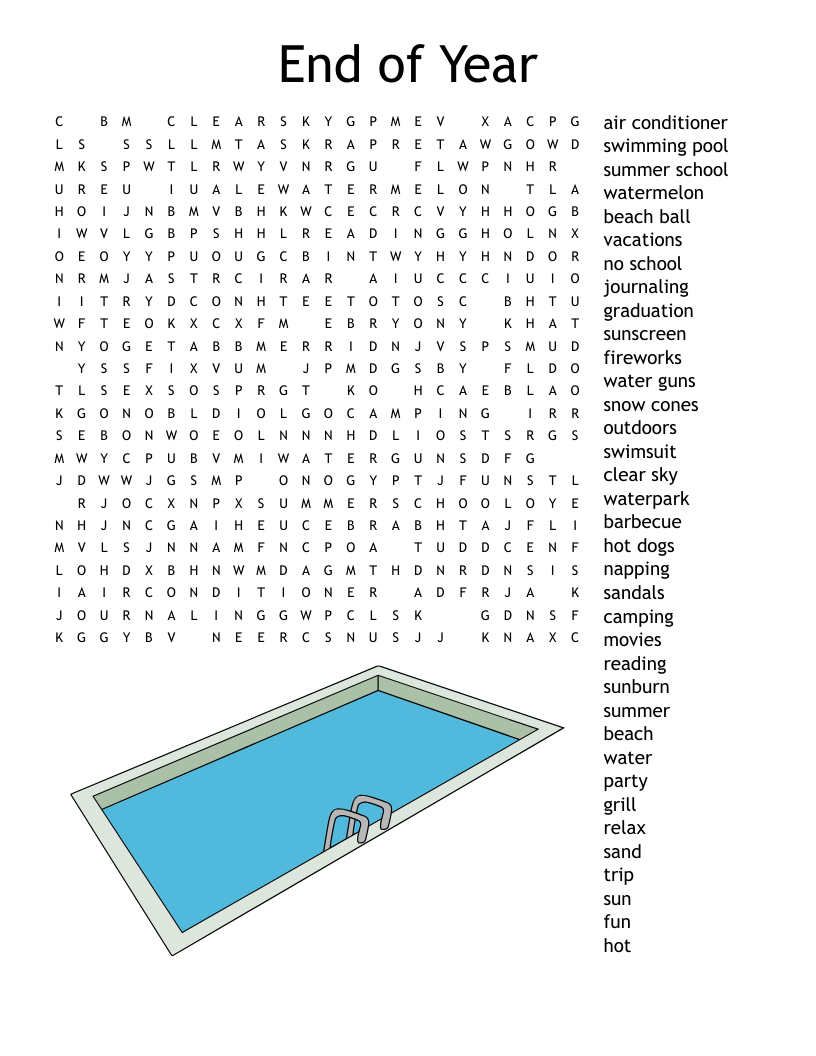 End of Year Word Search