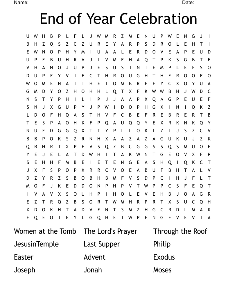 End of Year Celebration Word Search