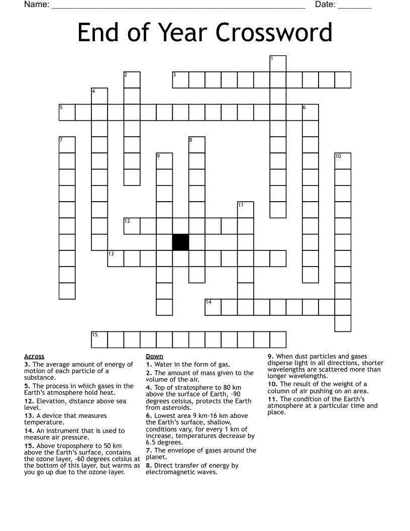End of Year Crossword