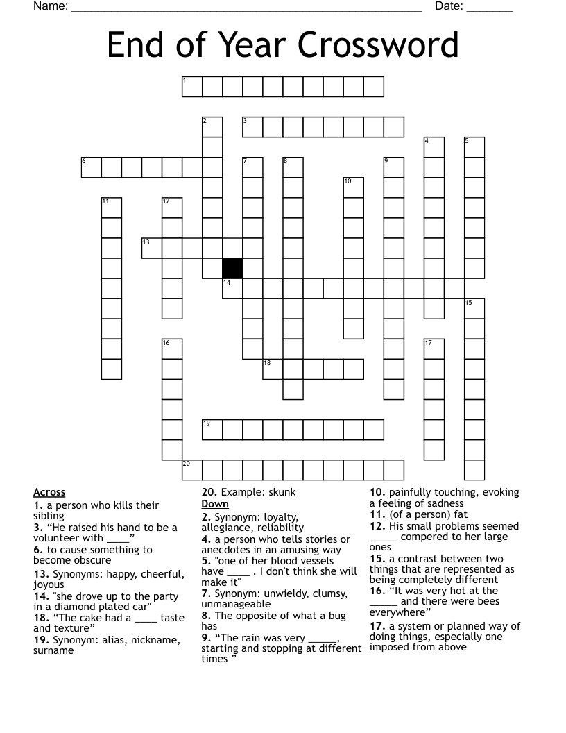 End of Year Crossword
