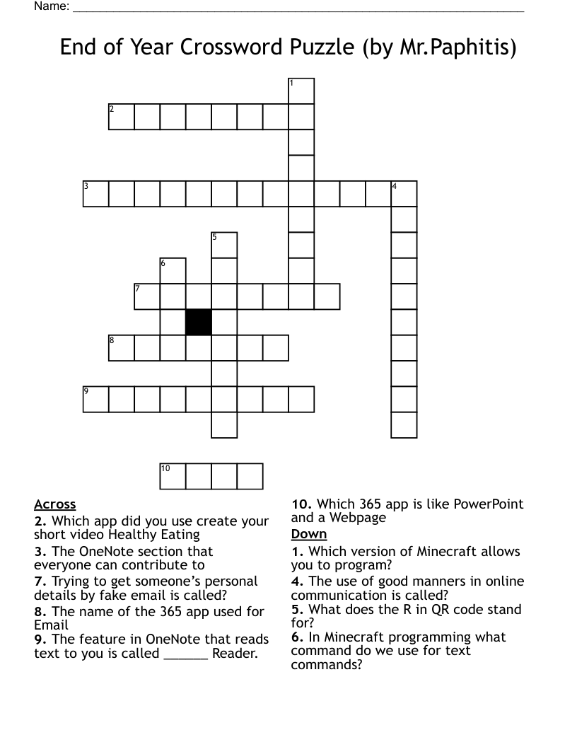 End of Year Crossword Puzzle (by Mr.Paphitis)