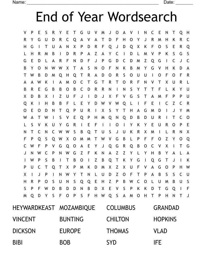 End of Year Wordsearch