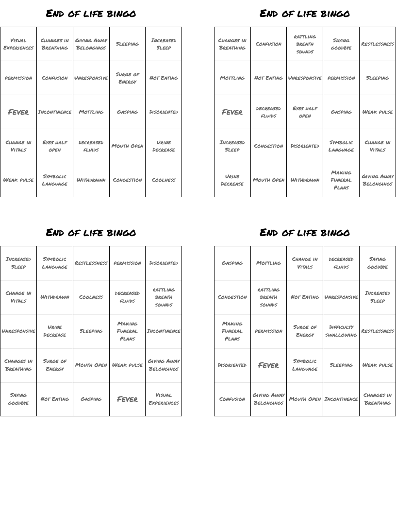 End of life bingo