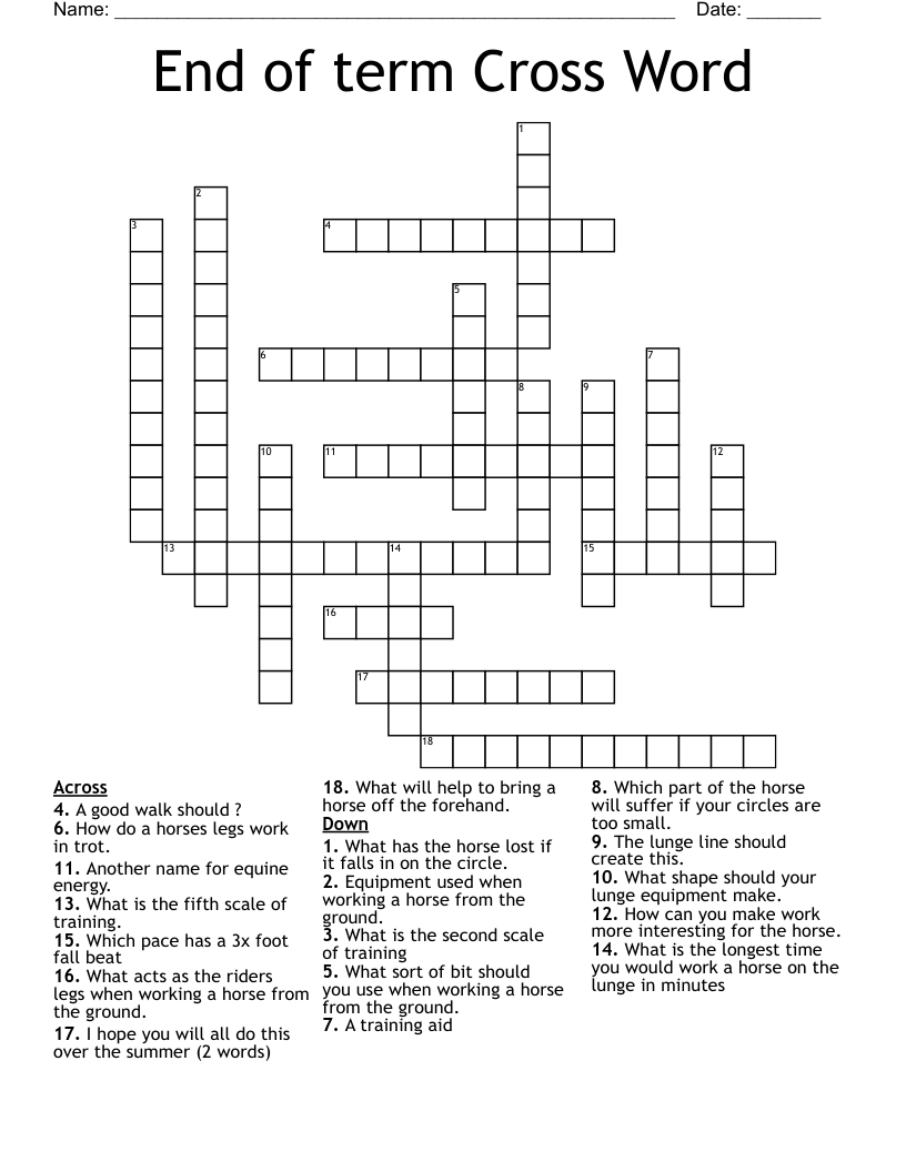 End of term Cross Word
