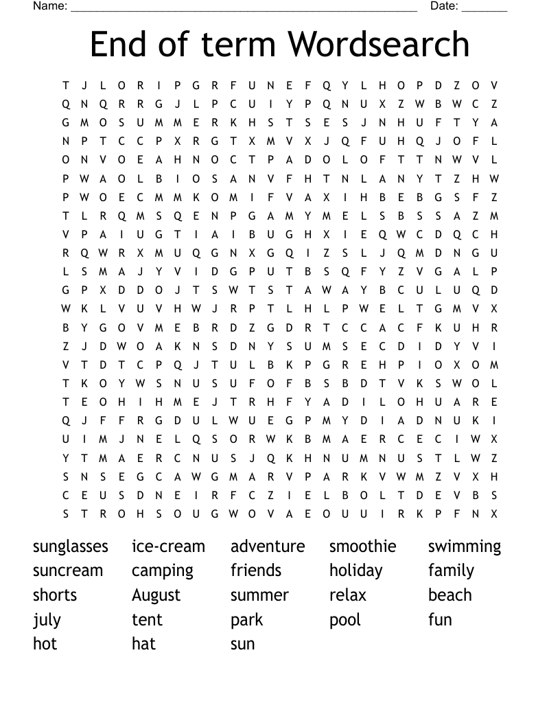 End of term Wordsearch