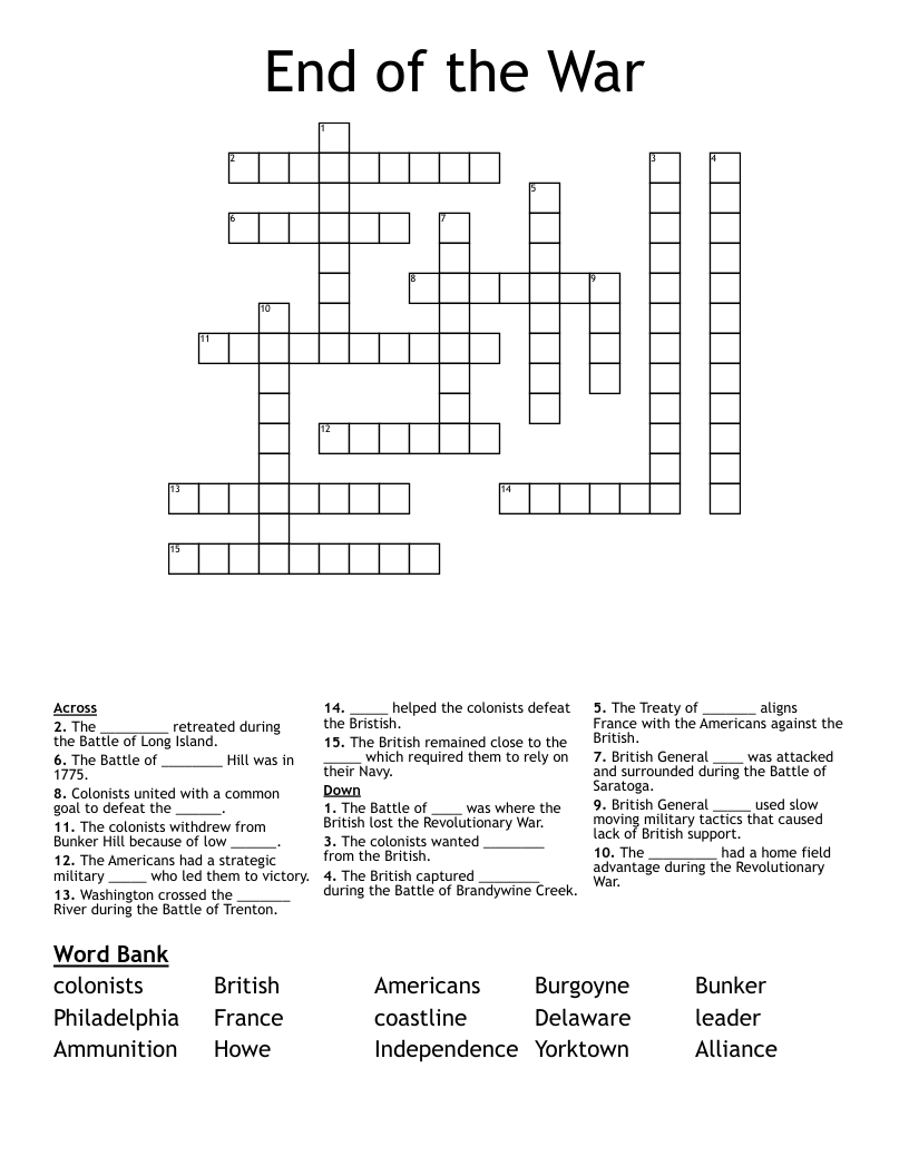 End of the War Crossword