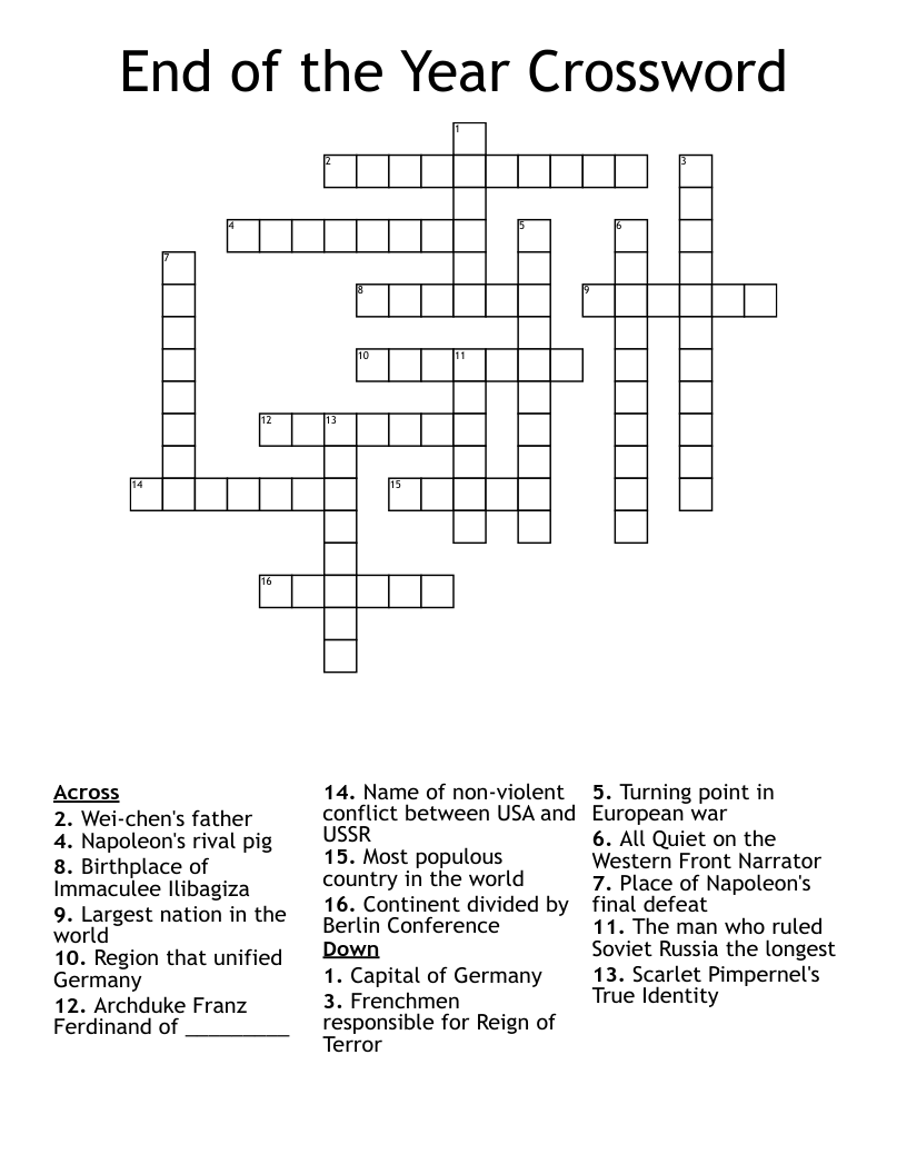 End of the Year Crossword