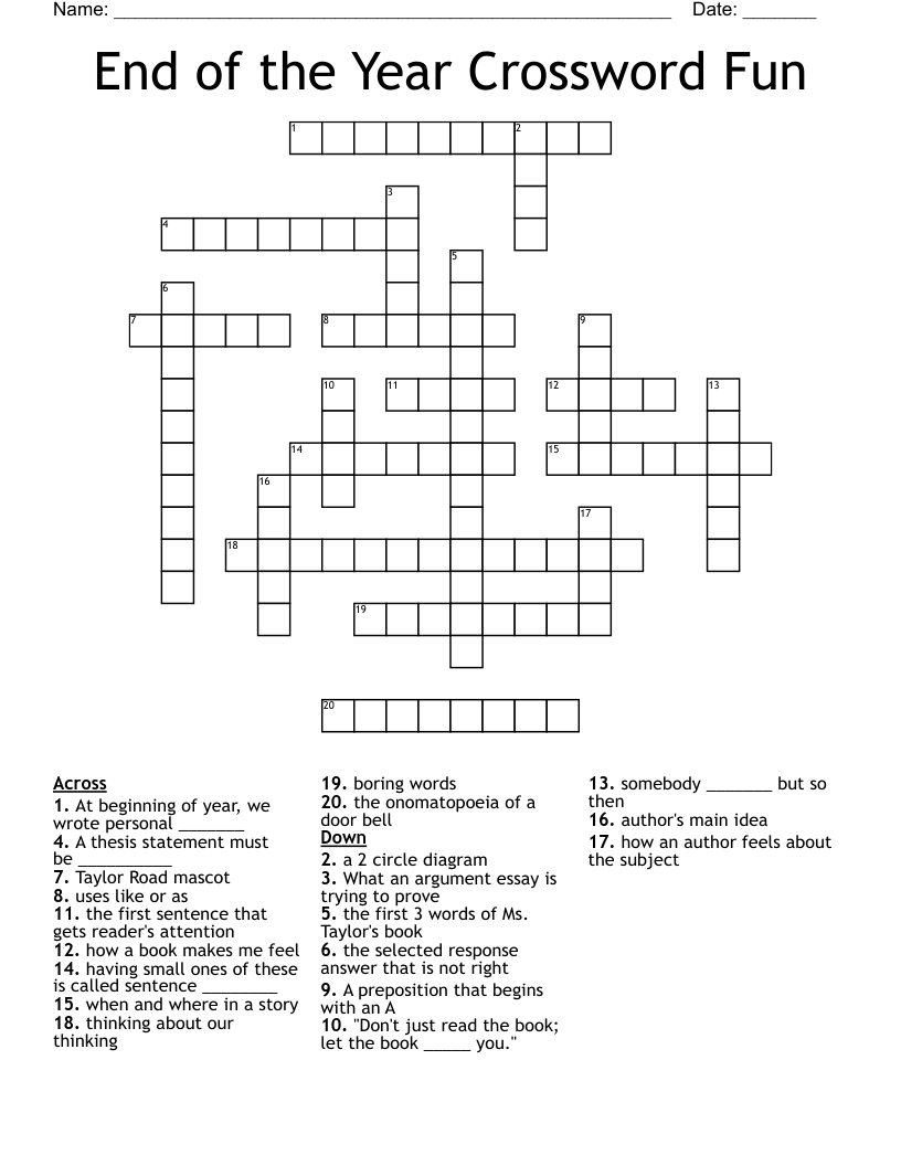 End of the Year Crossword Fun