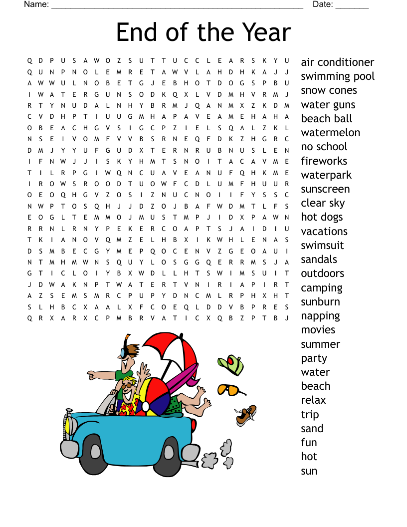 End of the Year Word Search
