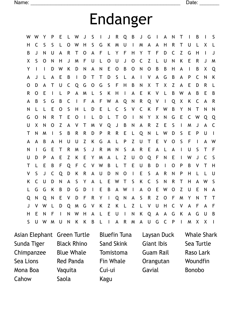 Endanger Word Search