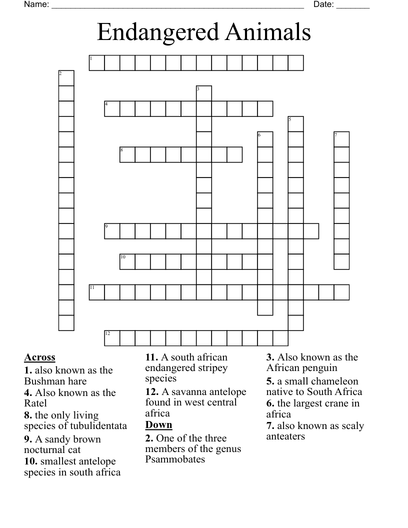 Endangered Animals Crossword