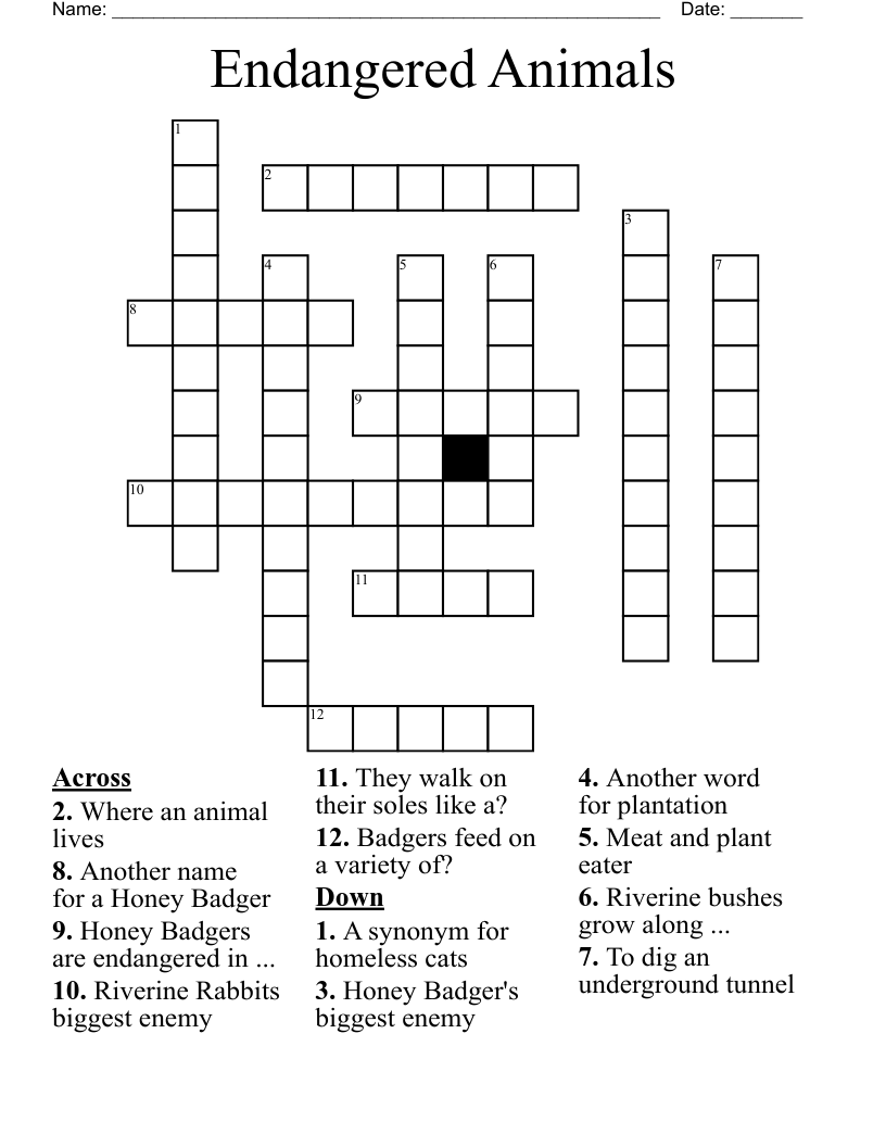 Endangered Animals Crossword