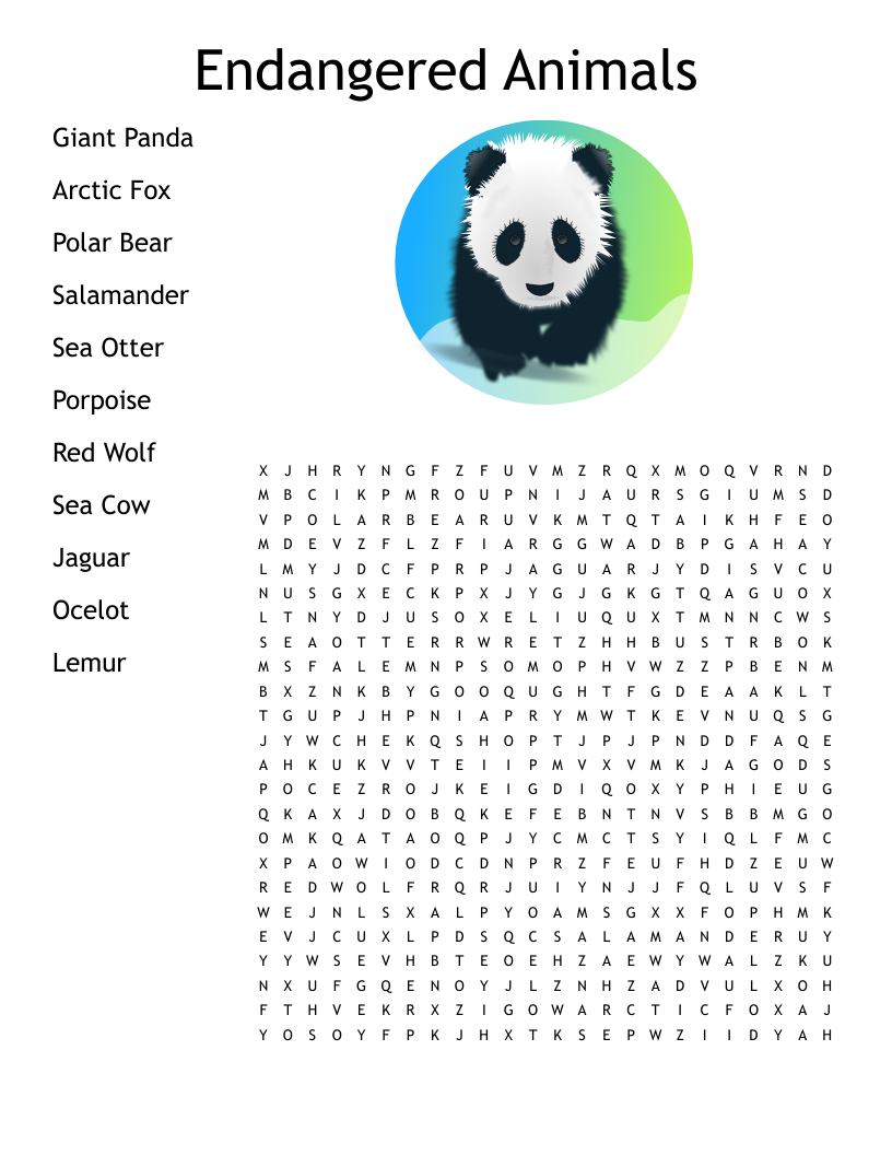 Endangered Animals Word Search