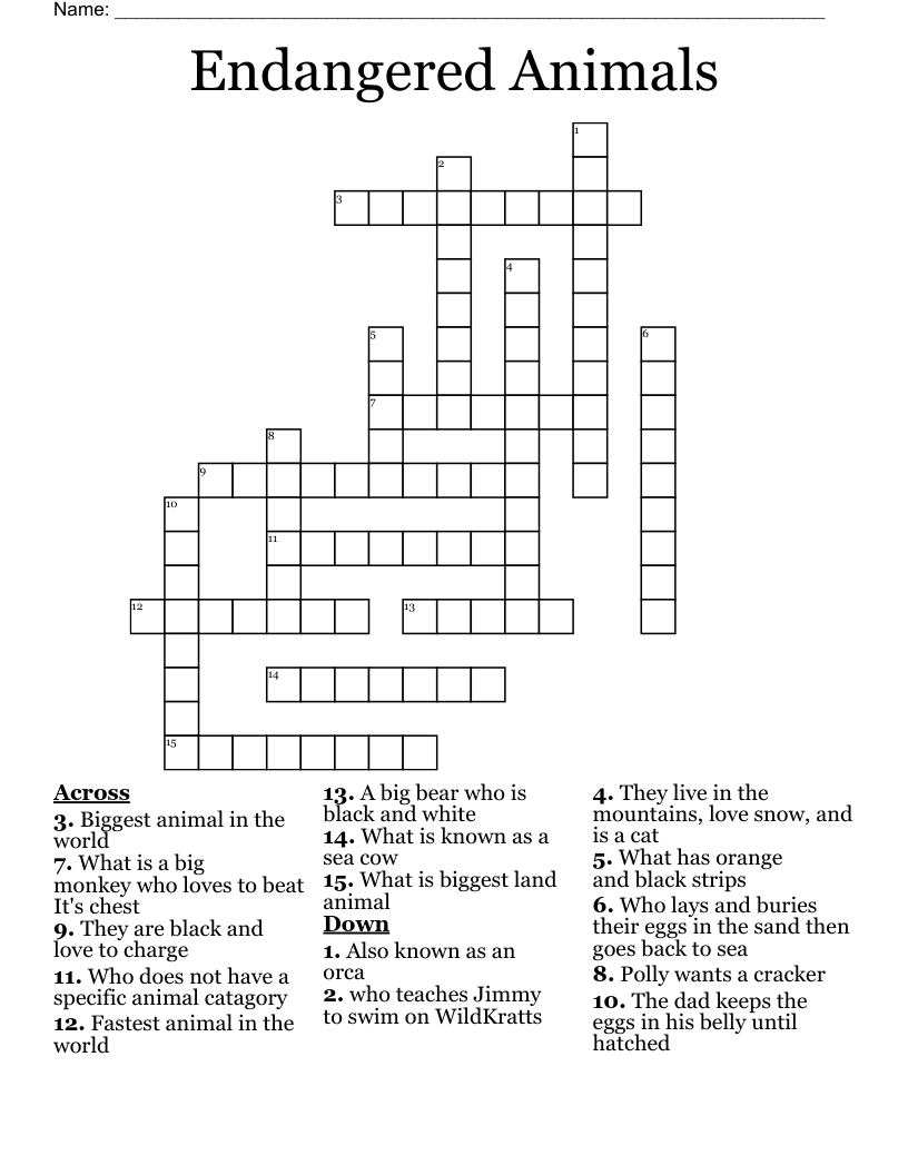 Endangered Animals Crossword