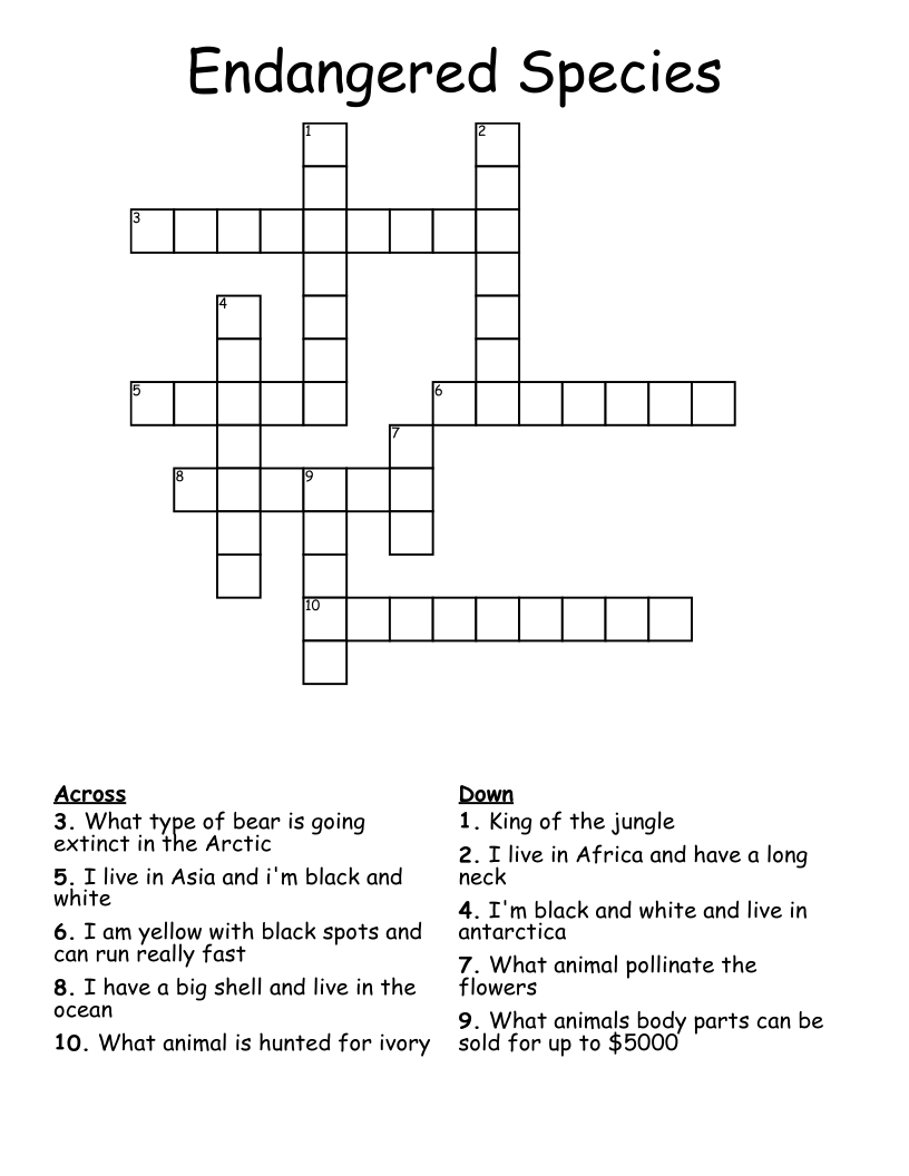 Endangered Species  Crossword