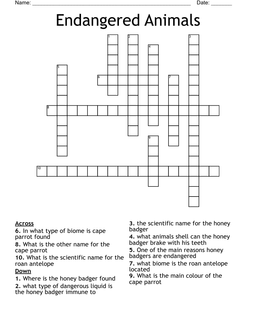 Endangered  Animals Crossword