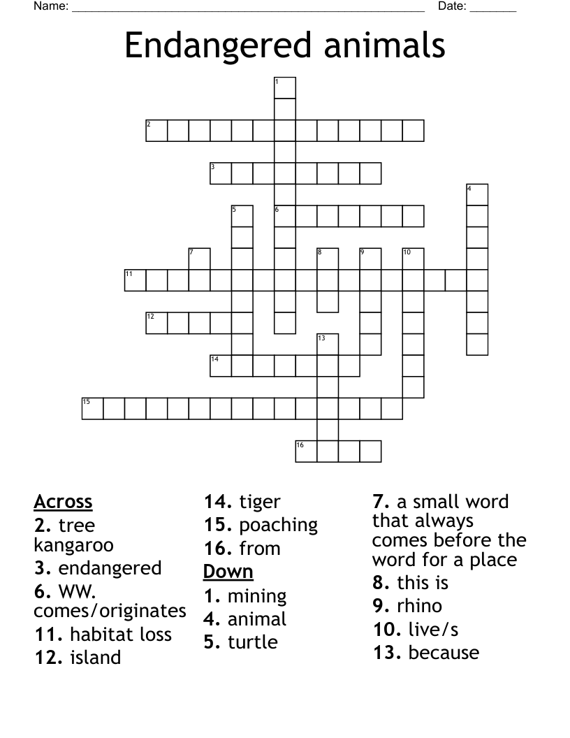 Endangered animals Crossword
