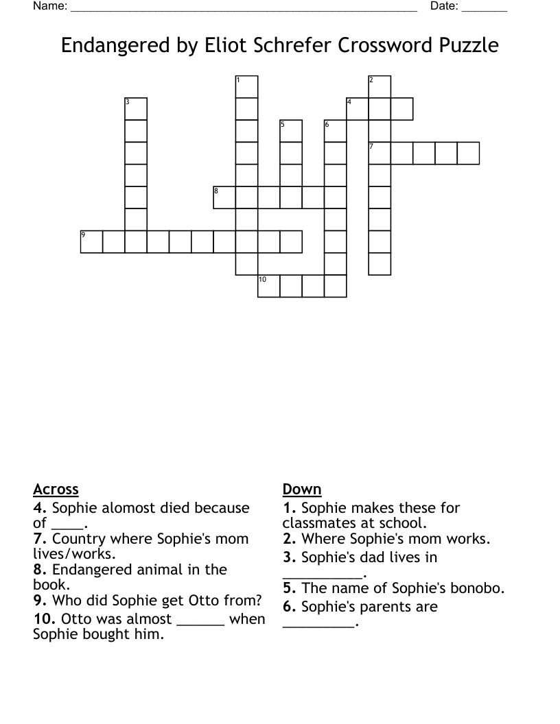 Endangered by Eliot Schrefer Crossword Puzzle 
