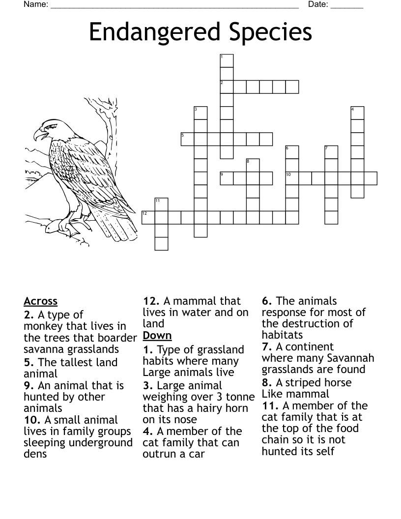 Endangered Species  Crossword