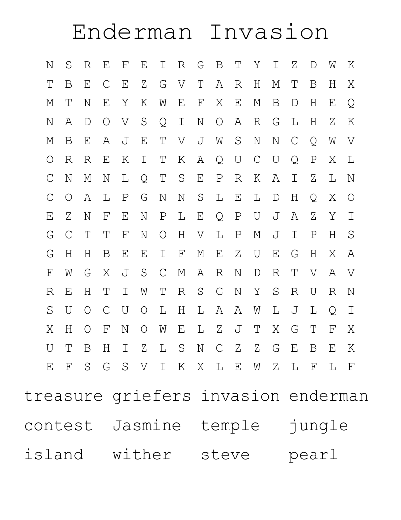 Enderman Invasion Word Search