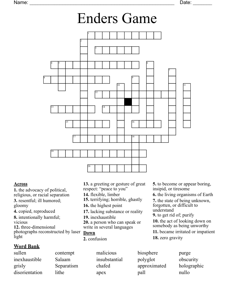 Enders Game Crossword