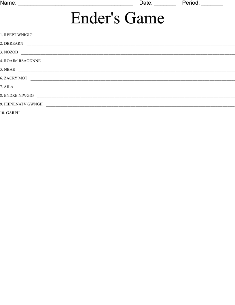 Ender's Game Word Scramble