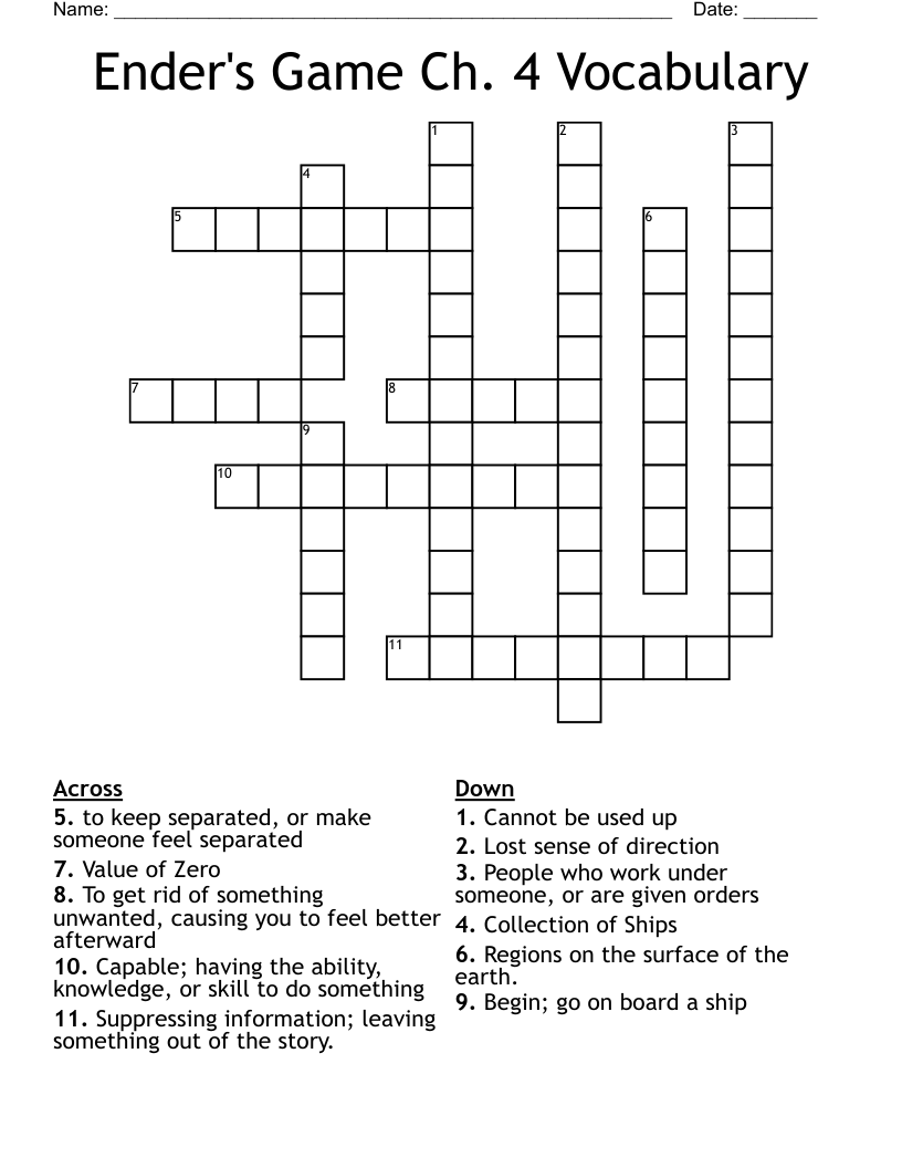 Ender's Game Ch. 4 Vocabulary Crossword