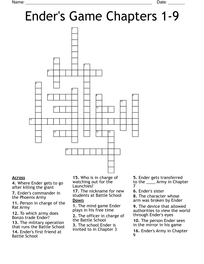 Ender's Game Chapters 1-9 Crossword