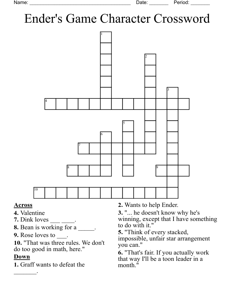 Ender's Game Character Crossword