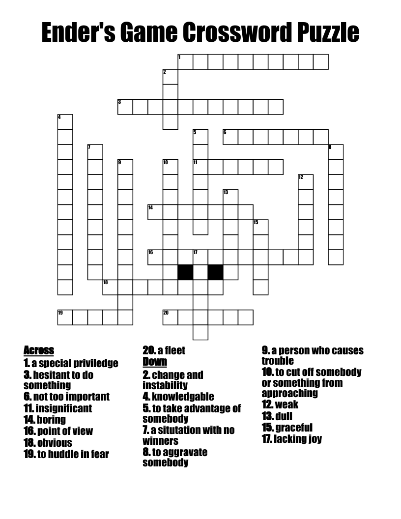 Ender's Game Crossword Puzzle