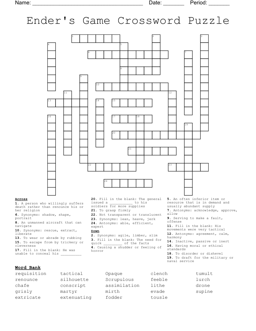 Ender's Game Crossword Puzzle