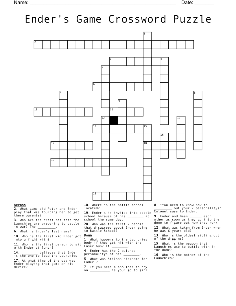 Ender's Game Crossword Puzzle