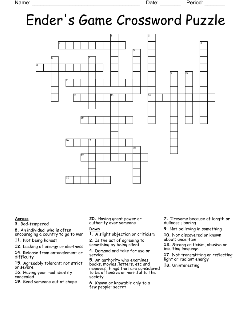 Ender's Game Crossword Puzzle