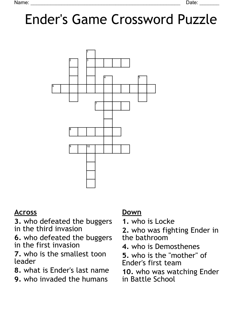 Ender's Game Crossword Puzzle