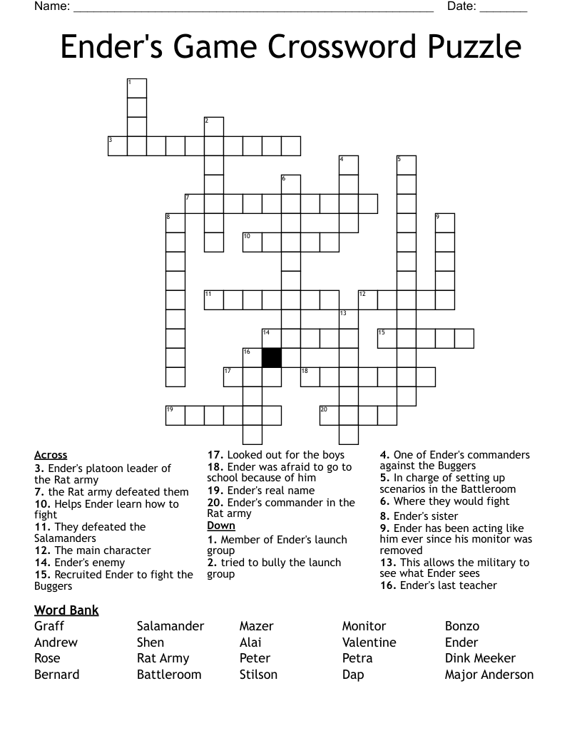 Ender's Game Crossword Puzzle